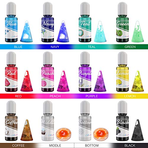 Alcohol Ink Set - 12 Vibrant Colors Alcohol-Based Ink for Epoxy Resin Art, Resin Petri Dish Making - Concentrated Alcohol Paint Color Dye for Resin