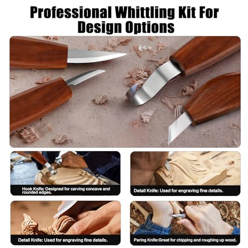 Wood Carving Tools Set, Wood Whittling Kit for Beginners Kids and Adults - Wood Carving Kit with Detail Wood Carving Knife, Whittling Knife, Wood