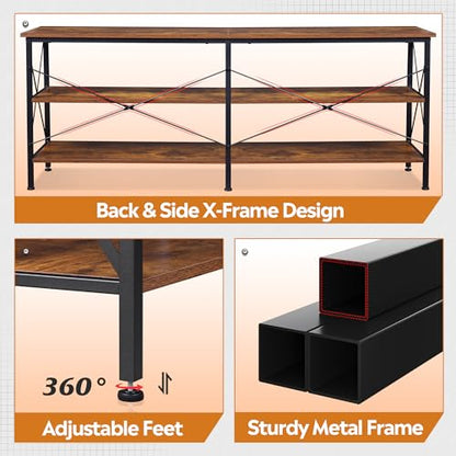 WLIVE TV Stand for 65 70 inch TV with LED Lights, Gaming Entertainment Center with Storage, Industrial TV Console for Living Room, Long 63" LED TV