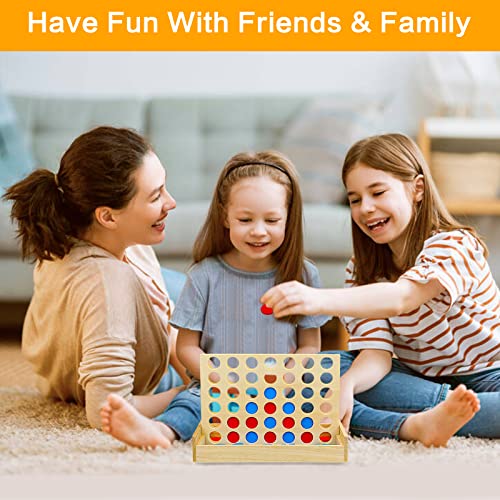 JOYPRO Wooden 4 in a Row Game, Kids Board Games for Kids 5 6 8 10 12 Year Olds, Travel Games for Kids and Adults, 2 Player Classic Family Board Games JOYPRO