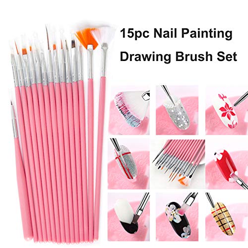 20pc Nail Art Painting Brush Pen Tools Kit UV Gel Building Drawing Linering Brushes Set Mandala Nail Dotting Pens (Pink) Lifextol