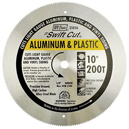 IVY Classic 35056 Swift Cut 10" 200 Tooth Aluminum & Plastic Cutting Circular Saw Blade with 5/8" Arbor, 1/Card - WoodArtSupply