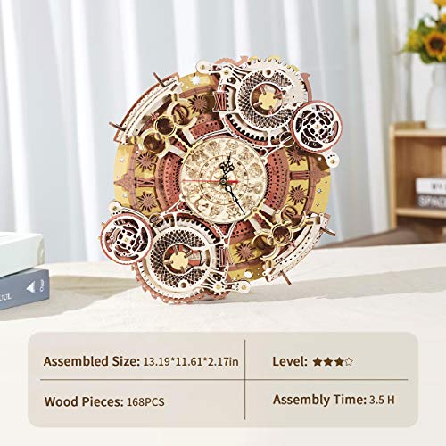 ROKR 3D Wooden Puzzle Clock Model 12"– DIY 168 PCS Mechanical Model Kit Toys Home Decor Elegant Gifts for Teens/Adults ROKR