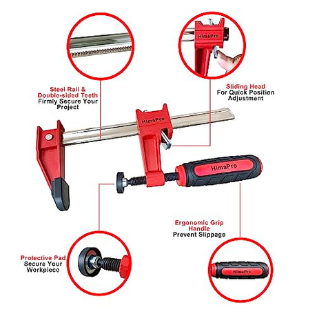 HimaPro 6 Inch Bar Clamp Set, 4 Pack 600 lbs Load Limit Medium Duty Quick Release Steel F Clamp, Ideal for Woodworking, Metalworking, and DIY HimaPro