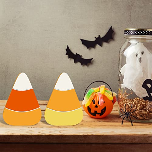Whaline 10Pcs Halloween Wooden Candy Corn Cutouts with Line Blank Candy Corn Unfinished Table Wooden Signs for Halloween Home Kitchen Office Table Whaline