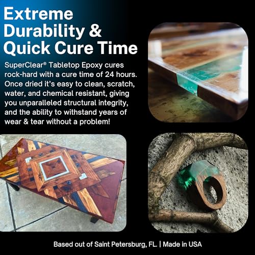 Superclear Table Top Epoxy Resin, 2 Quart Epoxy Kit - Certified Food Grade 1:1 Protective Epoxy Resin for River Tables, Live Edge Tables, Bar Tops, FGCI