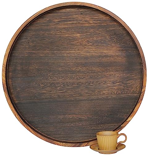 Gurfuy Extra Large Round Ottoman Table Tray 24" - Rustic Wooden Serving Tray for Farmhouse Decorative Oversized Coffee Table Trays Living Room - WoodArtSupply