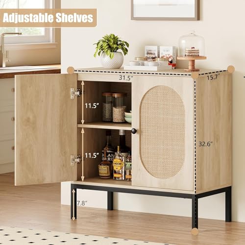 GAOMON Sideboard Buffet Cabinet, Rattan Storage Cabinet, Wood Accent Cabinet with Door and Shelf, Console Cabinet with Storage, Sideboard Cabinet for GAOMON