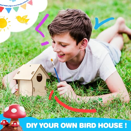 BelloChiddo 2 Pack DIY Birdhouse Kit with Wind Chime - Creative Wooden Craft for Kids to Build and Paint BELLOCHIDDO