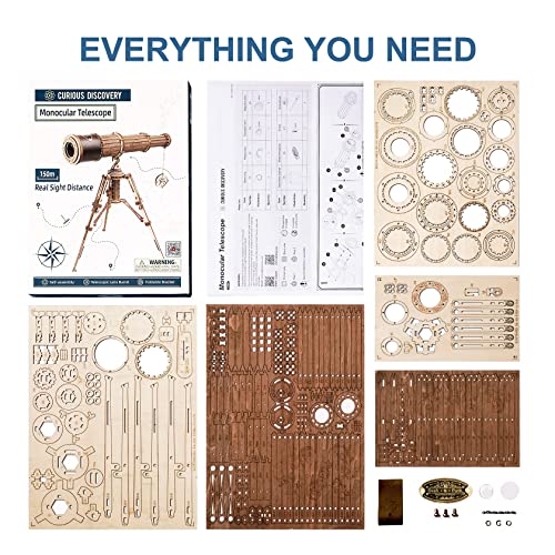 ROBOTIME 3D Puzzles Wooden Craft Kits for Adults DIY Model Monocular Telescope Kit to Build Decent Gift for Adults and Teens - WoodArtSupply