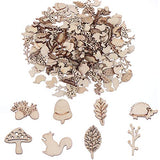 300Pcs Wooden Embellishments,Mushroom Squirrel Shape Wooden Cutouts Wooden Scrapbooking DIY Handmade Crafts Children Graffiti Home Decor Wooden Leaf Haiabei