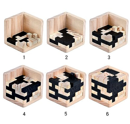 Wooden Brain Teaser Puzzle Cube Wooden Puzzles T-Shaped Jigsaw Logic Puzzle Educational Toy for Kids and Adults by AHYUAN (Black and Natural) - WoodArtSupply