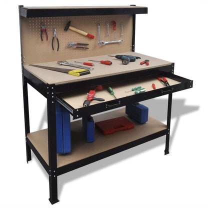 GOLINPEILO Workbench with a Large Drawer and a Pegboard, Garage Worktable Heavy-Duty Workstation for Workshop, Garage, Office, Home 45.3" x 21.7" x