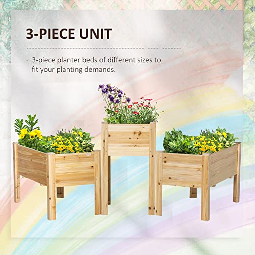 Outsunny Raised Garden Bed Set of 3, Wooden Elevated Planter Box with Legs and Bed Liner, for Backyard and Patio to Grow Vegetables, Herbs, and - WoodArtSupply