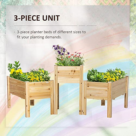 Outsunny Raised Garden Bed Set of 3, Wooden Elevated Planter Box with Legs and Bed Liner, for Backyard and Patio to Grow Vegetables, Herbs, and Outsunny
