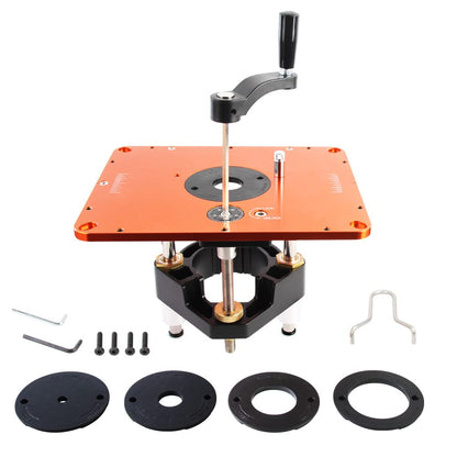 O'SKOOL Router Lift Systems for 3-1/2" Diameter Motors, 9-1/4'' x 11-3/4'' Plate 5-Piece Insert Ring Kit - WoodArtSupply