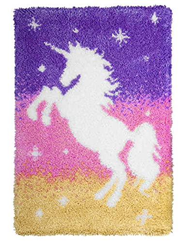 LAPATAIN Latch Hook Kits DIY Crochet Yarn Kits,Unicorn Carpet Embroidery Hook Rug Kit Needlework Sets Cushion for Kids or Adults Home Decor 20x15inch LAPATAIN