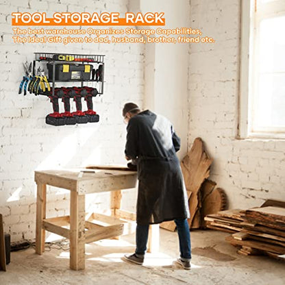 Power Tool Organizer, Power Tool Storage Rack with Basket, Heavy Duty Floating Tool Shelf, Wall Mounted Storage Rack, Garage Organizers and Storage,