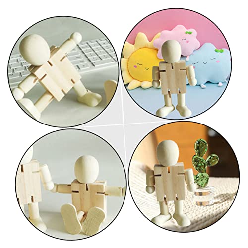 COHEALI 5pcs White Embryo Robot Wood Robot Figure Unfinished Peg Dolls Kids Painting Art Crafts Natural Ornaments Peg People Kit Wood Doll Figures