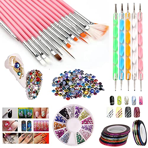 Lifextol 15pc Nail Art Painting Brush Pen Tools Kit 5PC Nail Dotting Pens 3PC Nail Rhinestone and Manicure Tape Nail UV Gel Drawing Brushes Set for - WoodArtSupply