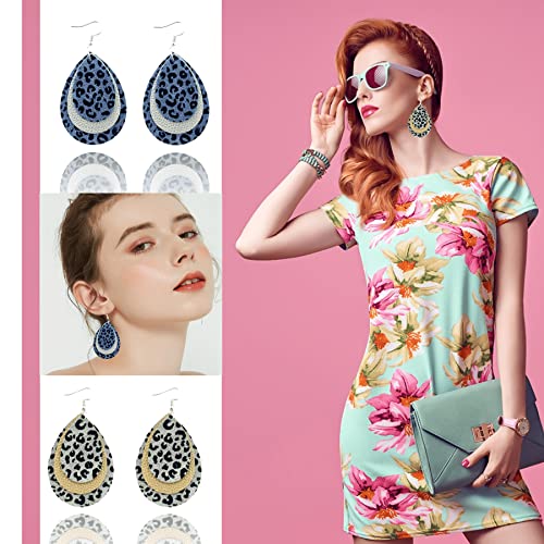 AOUXSEEM 181 Pcs Faux Leather Earrings DIY Making Kit, Contains 60 Pre Cut Metallic Vinyl and Leopard Printed Fabric Earring Pieces,60 Earring Hooks AOUXSEEM