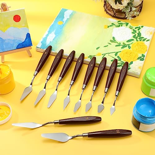 Lasnten 27 Pcs Palette Knife Set Stainless Steel Painting Knife Set Wood Handle Paint Spatula Color Mixing Acrylic Paint Tools for Canvas Oil Acrylic Lasnten