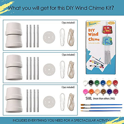 3-Pack DIY Wind Chime Kits- Arts and Crafts for Boys Girls Kids Ages 8-12 4-8 6-8 5-7 3-5, Construct & Paint Birthday Holiday for Kids