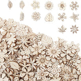 300 Pcs Wooden Embellishments Mixed Flower Leaf Pattern Wooden Scrapbooking DIY Handmade Crafts Children DIY Graffiti Home Decor YOLUFER