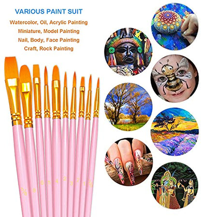 BOSOBO Paint Brushes Set, 2 Pack 20 Pcs Round Pointed Tip Nylon Hair Artist Acrylic Paint Brushes for Acrylic Oil Watercolor, Face Nail Art, - WoodArtSupply