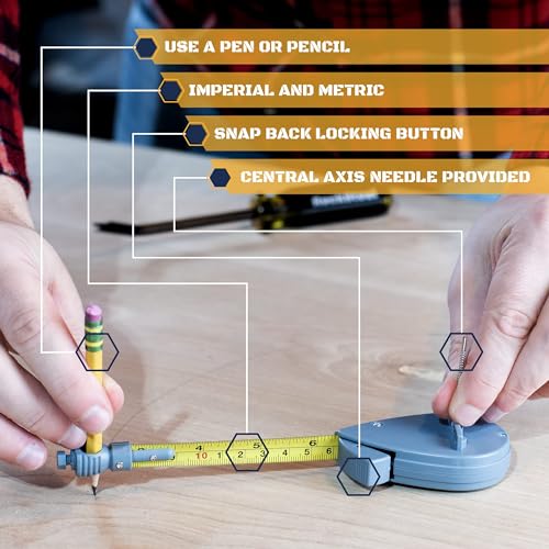 Roto Tape Compass | Rotating Tape Measure Beam Compass Alternative Circle Drawing Tool to Draw Arcs (Not 2 inches Short!) - WoodArtSupply