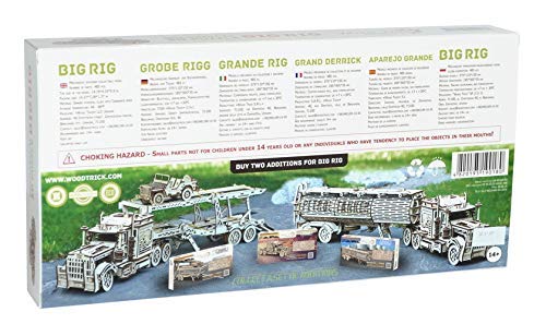 Wood Trick Big Rig Mechanical Toy Truck - 14x6″ - Powerful Rubber Band Motor - Realistic Semi Truck Wooden Model Kit for Adults and Kids - 3D Wooden Wood Trick