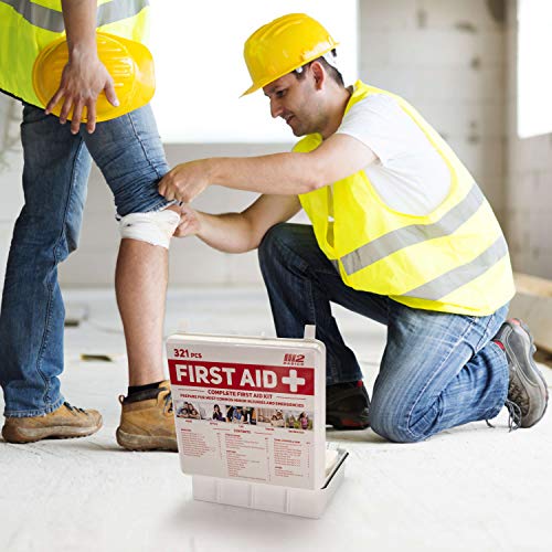 M2 BASICS Complete 321 Piece Emergency First Aid Kit | Business & Home Medical Supplies | Wall Mountable Hard Case | Office, Car, Travel, School, M2 BASICS