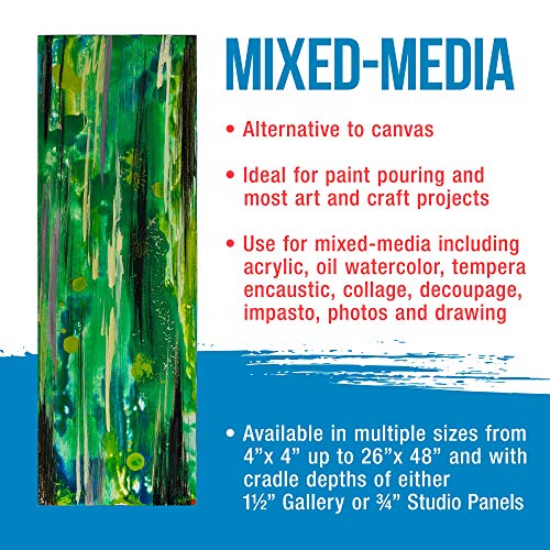 U.S. Art Supply 4" x 12" Birch Wood Paint Pouring Panel Boards, Gallery 1-1/2" Deep Cradle (Pack of 4) - Artist Depth Wooden Wall Canvases - Painting U.S. Art Supply