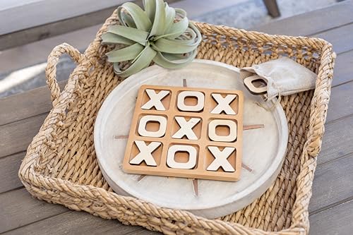 Tic Tac Toe Game & Decor Set, Kids Board Games, Versatile Boho/Natural Style Tic Tac Toe Board for Classic Two Person Games, 8.63 Inches Tic Tac Toe Woobli