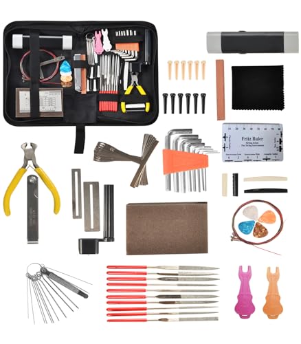 74Pcs Guitar Tools Kits Repair Setup Maintenance Adjustments Cleaning DIY for Electric Guitar, Ukulele, Bass Banjo & Other Stringed Instruments - WoodArtSupply