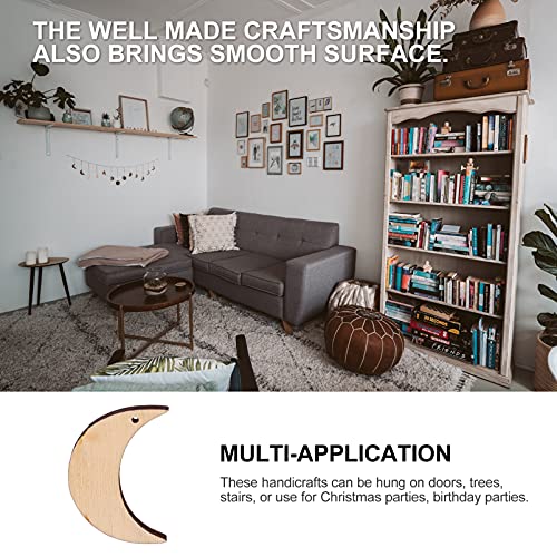 Sewroro 20pcs Moon Wood DIY Crafts Cutouts Moon Shaped Unfinished Wood Slices Hanging Embellishments Wooden Moon (Size 2) Sewroro