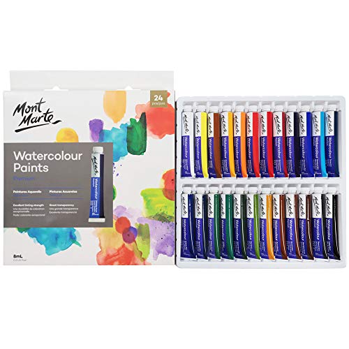 Mont Marte Watercolor Paint Set 24 Colours 8ml, Aluminium Watercolor Tube Set, Perfect for Paper - WoodArtSupply