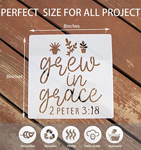 16PCS Christian Faith Stencils with Quotes and Bible Verses, Inspirational Word Stencil Set, Ideal for Painting on Wood, Canvas, Walls, Furniture, Porches, Front Doors, and More - 8 x 8 Inches