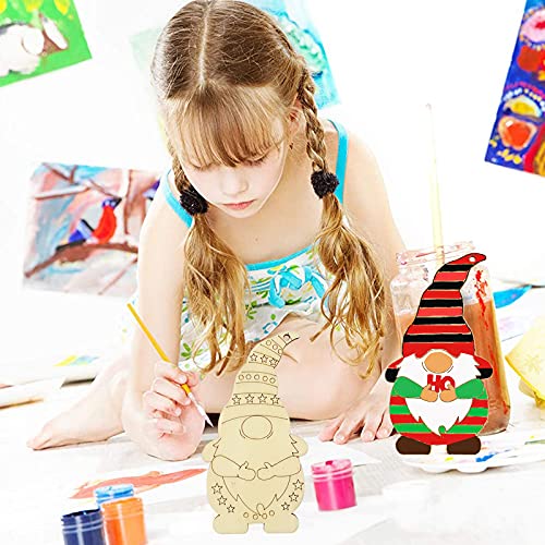 20 Pieces Christmas Wooden Gnome Hanging Ornaments Unfinished Wood Cutouts Slices Elf Wooden Decoration with Rope Christmas DIY Craft Making Painting LOKESI