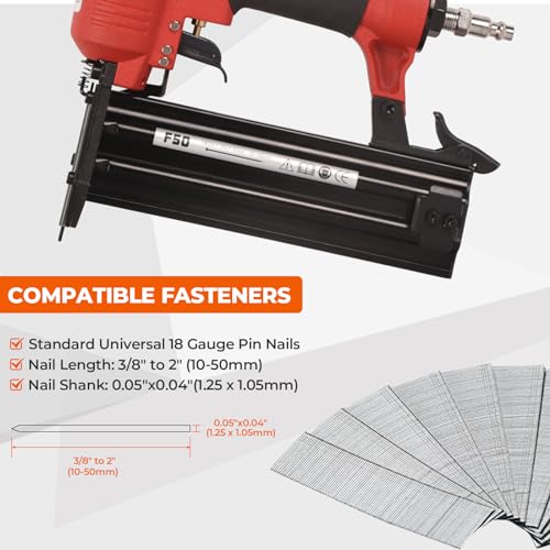 VAIDPRO Pneumatic Nail Gun, 18 GA, 3/8-Inch to 2-Inch Nail Length Air Brad Nailer Tool, Pneumatic Staple Gun for Carpentry, DIY Project, Woodworking VAIDPRO