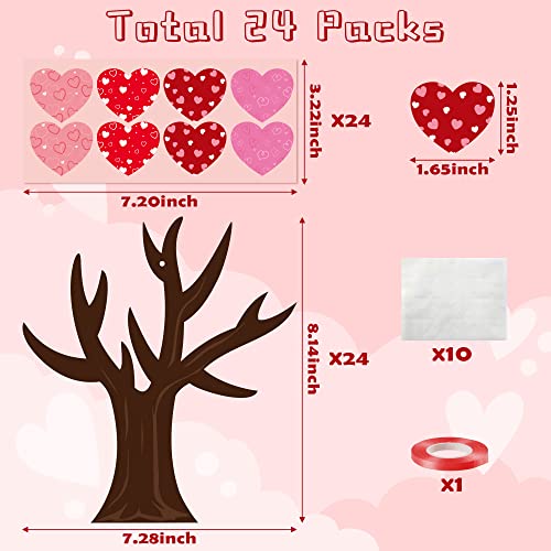 Haooryx 24 Pack Tree of Hearts Valentine Craft Kit Make Your Own Valentine Tree Hanging Ornaments DIY Valentine's Day Craft Kit Kids Classroom Haooryx