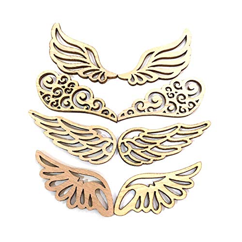 JANOU 80pcs Angel Wings Wood Slices Wooden Cutouts Unfinished Wood DIY Craft Embellishments Gift Ornaments Decoration, 2.4x1 in JANOU