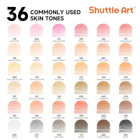 Shuttle Art 36 Skin Tone Colored Pencils, Colored Pencils for Adult Coloring, Soft Core Color Pencils, Coloring Pencils for Adults Kids Artists Shuttle Art