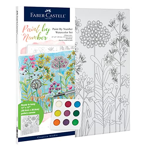 Faber-Castell Watercolor Paint by Number Farmhouse Floral - DIY Number Painting on Canvas Kit for Adults - WoodArtSupply