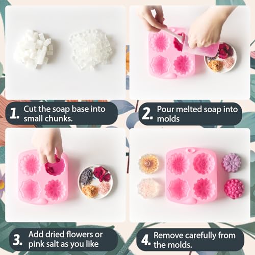 Handmade Soap Making Kit Supplies, DIY Melt & Pour Soap Making Kit for Adults: Includes 2lbs Soap Base, Dried Flowers, Pigment, Silicon Mold, Tassika
