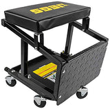 JEGS Mechanic Seat and Step Stool | 300 LBS Capacity | Padded Seat | Black Logo | Heavy-Duty Construction | Comfortable and Ergonomic Design | JEGS