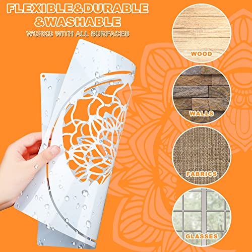 9 Pieces Mandala Sun and Moon Stencil Flower Star Stencils Reusable Painting Templates with Metal Open Ring for DIY Scrapbooks on Wood Wall Home - WoodArtSupply