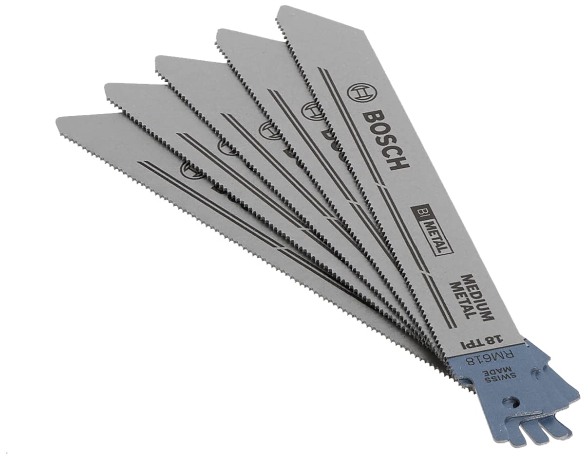 BOSCH RM618 6-Inch 18T Metal Cutting reciprocating Saw Blades - 5 Pack , Blue - WoodArtSupply