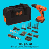 BLACK+DECKER 20V MAX* POWERCONNECT Cordless Drill Kit + 100 pc. Kit (BDC120VA100), Orange BLACK+DECKER