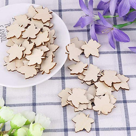 50 Pcs Blank Wood Slices Unfinished Wood Cutout Maple Leaf Shaped Embellishments Wood Pieces for DIY Craft, Gift Tags, Wedding, Christmas, Home BUZHI